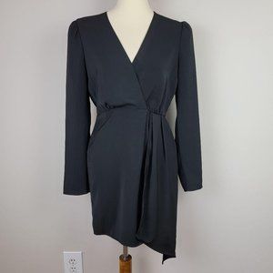 WAYF Black Drape Puff Long Sleeves V-Neck Dress M